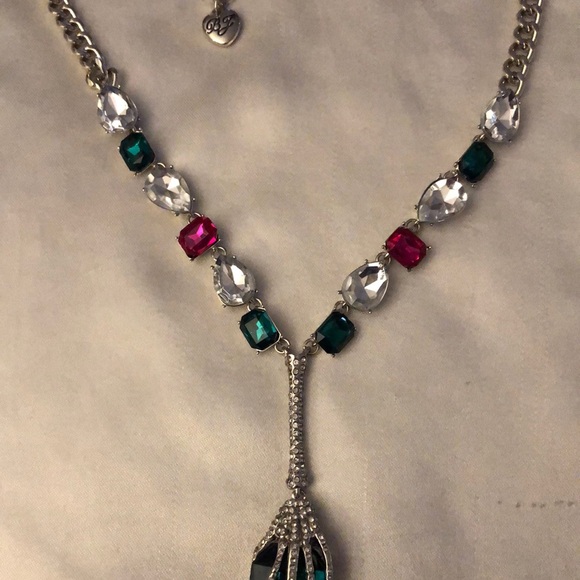 Betsey Johnson Silver Tone Skeleton Hand Y Drop Pendant Necklace Crystal NWT - Picture 9 of 16